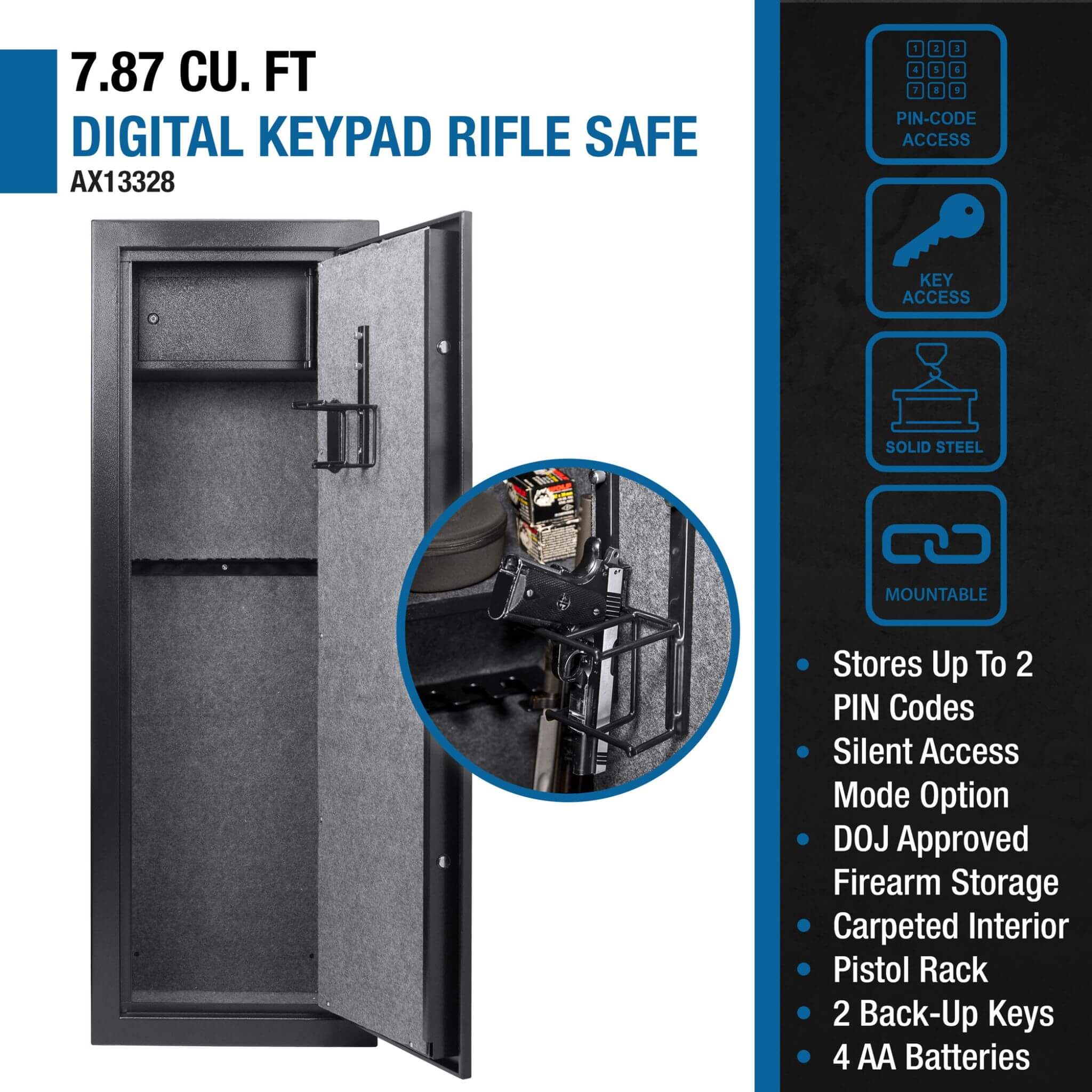 Barska 7.87 CF Extra-Large Rifle Gun Safe With Electronic Keypad And Secure Lock (SAK18420)
