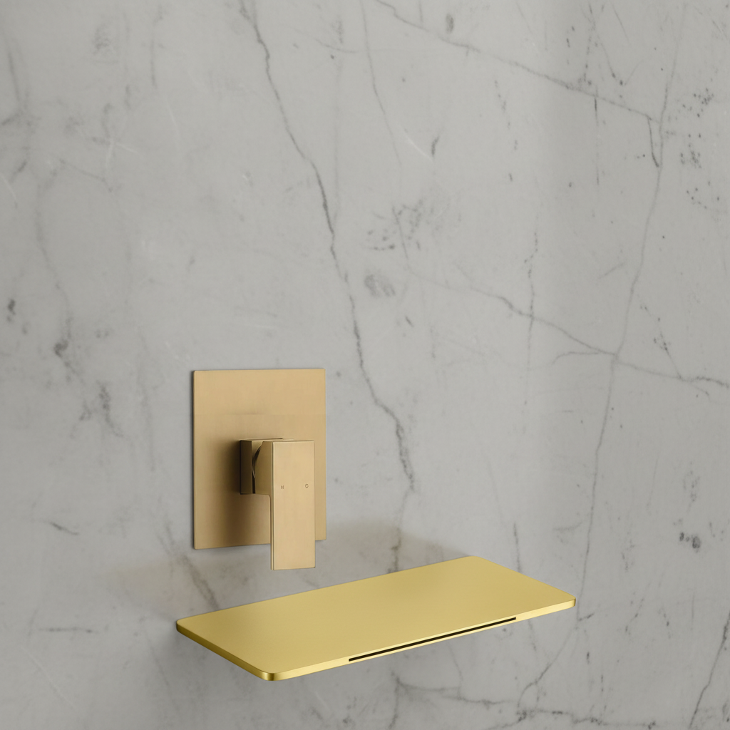 Waterfall Wall-mount pressure balance Bath Tub Filler Faucet Brushed Gold