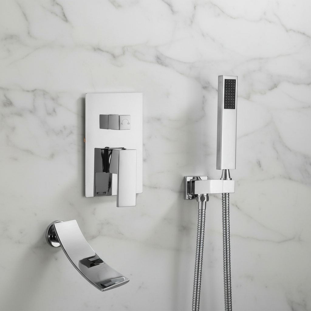 Waterfall Wall-mount Bath Tub Filler Faucet with Handheld Shower Oil Rubbered bronze or Matte Black or Chrome Or Brushed Nickel