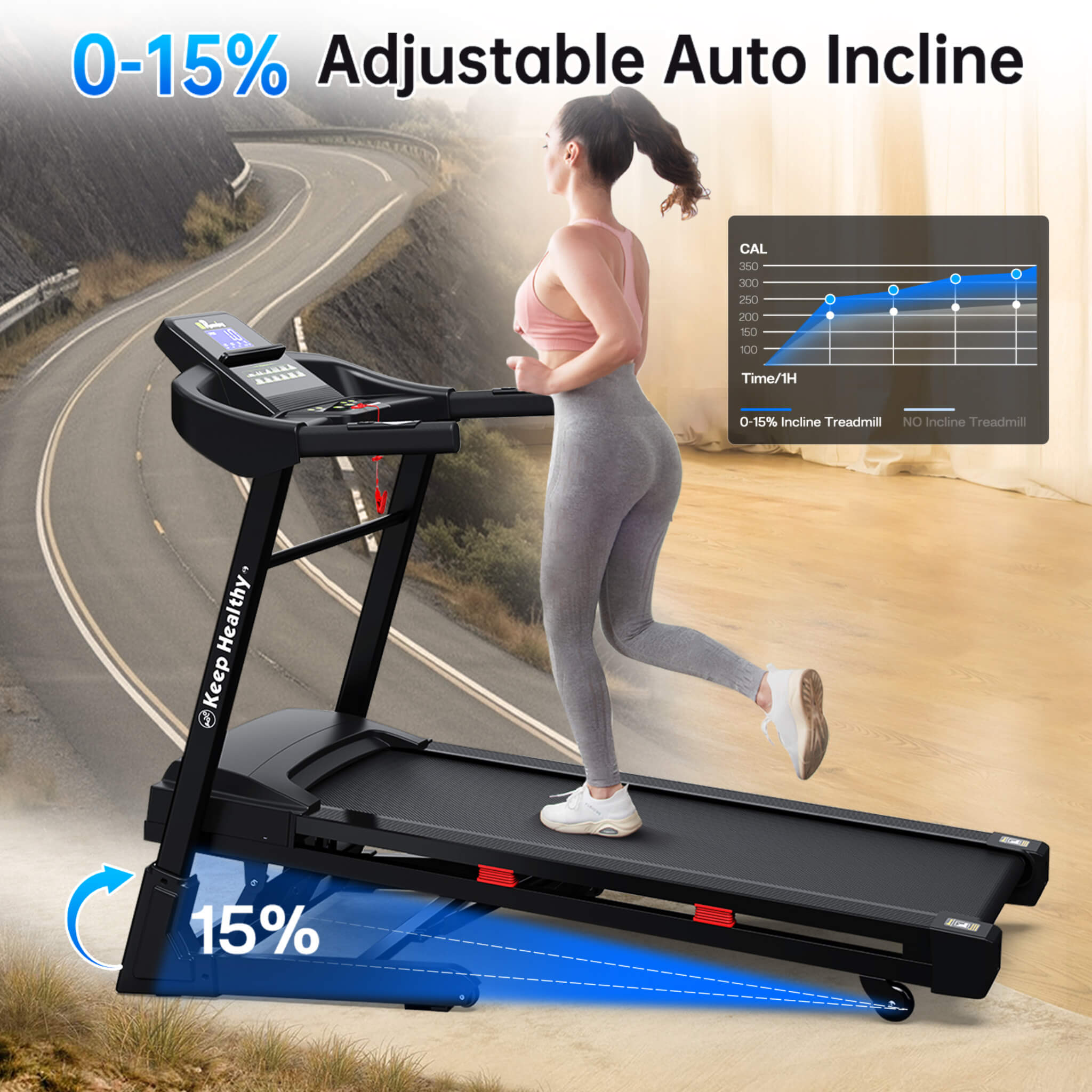 Compact 3.5HP Foldable Electric Treadmill With Bluetooth, LCD Display & 12 Pre-Set Running Programs (SAK25879)
