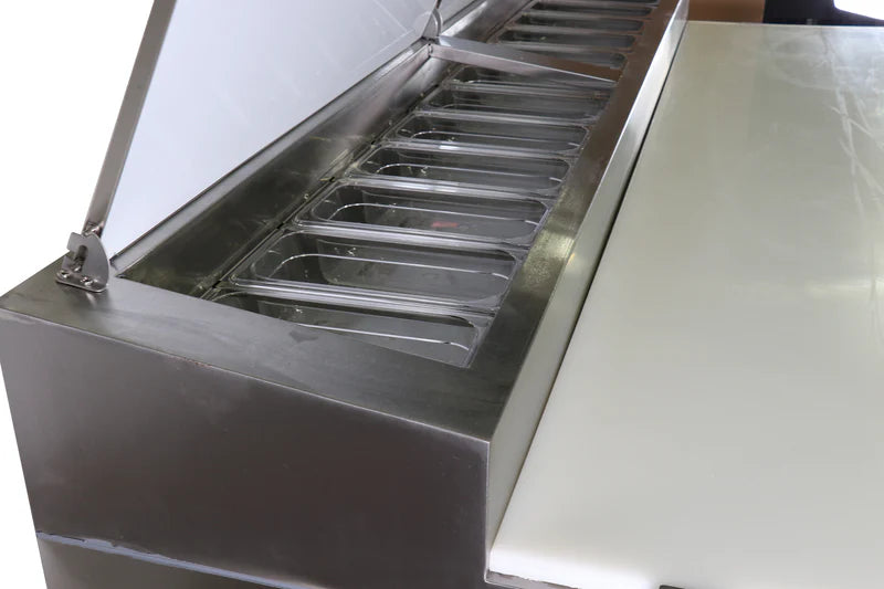 U-Star Refrigerated Pizza Prep Table, Three Solid Doors, 26.6 cu ft Capacity, in Stainless Steel