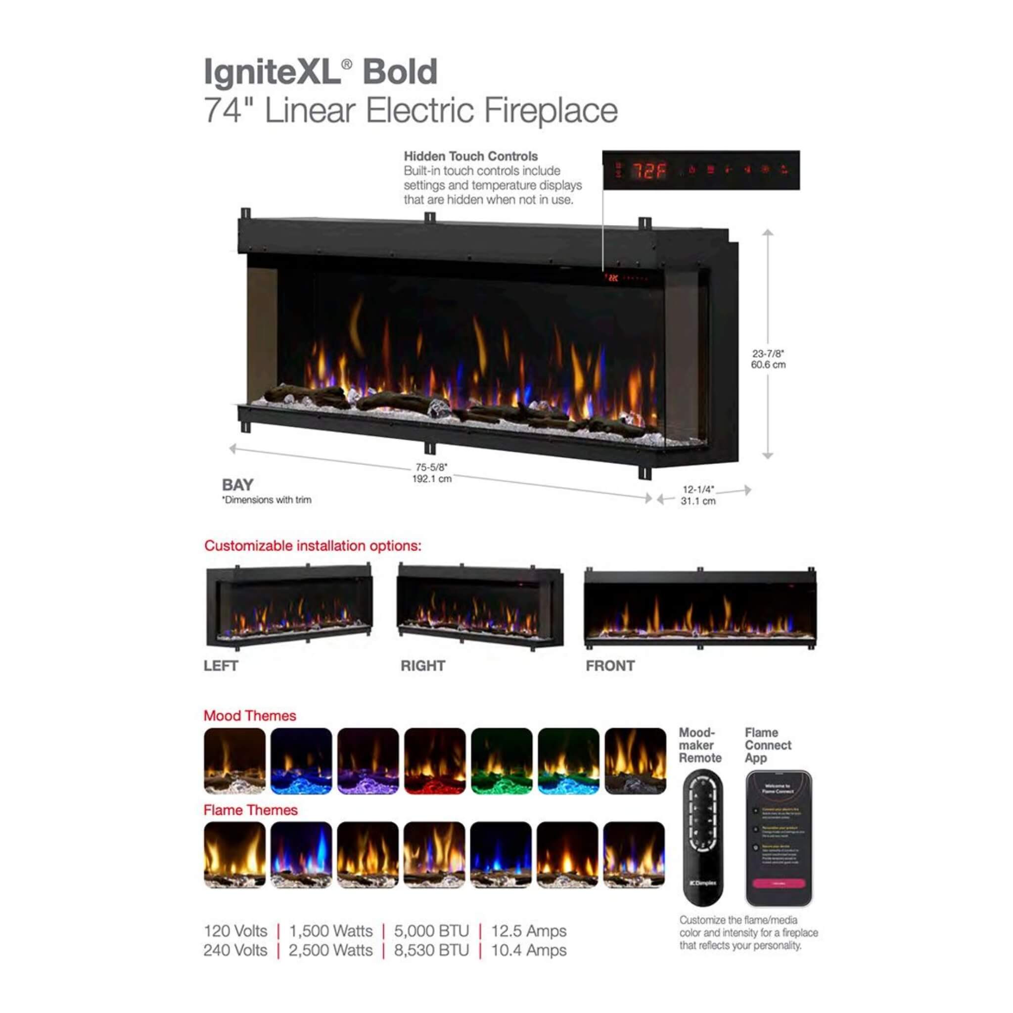 Dimplex IgniteXL Bold 74" Deep Built-In Linear Electric Fireplace [XLF7417-XD] (SAK78959)