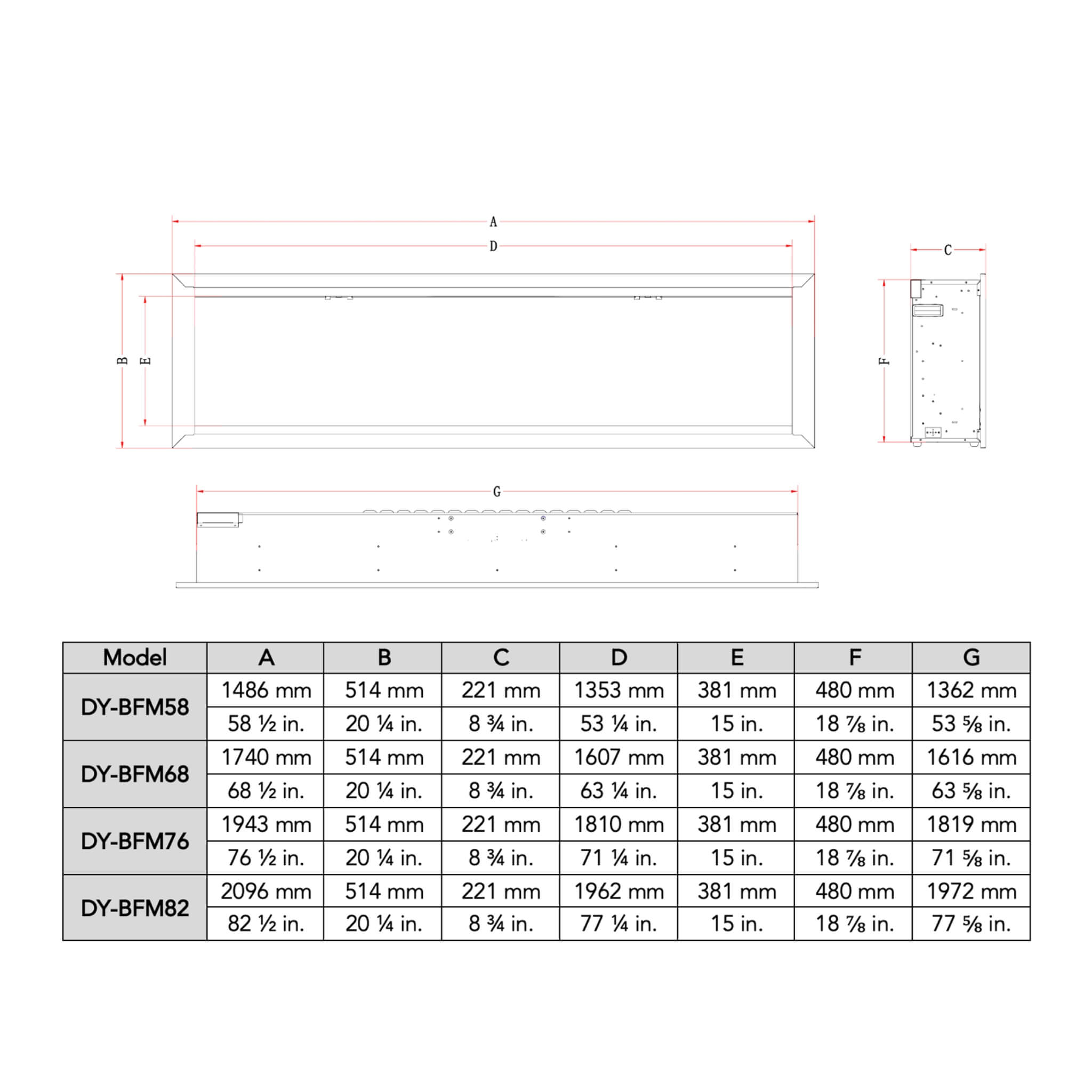 Dynasty Allegro 82" Flush Mount Smart Linear Electric Fireplace [DY-BFM82] (SAK29014)