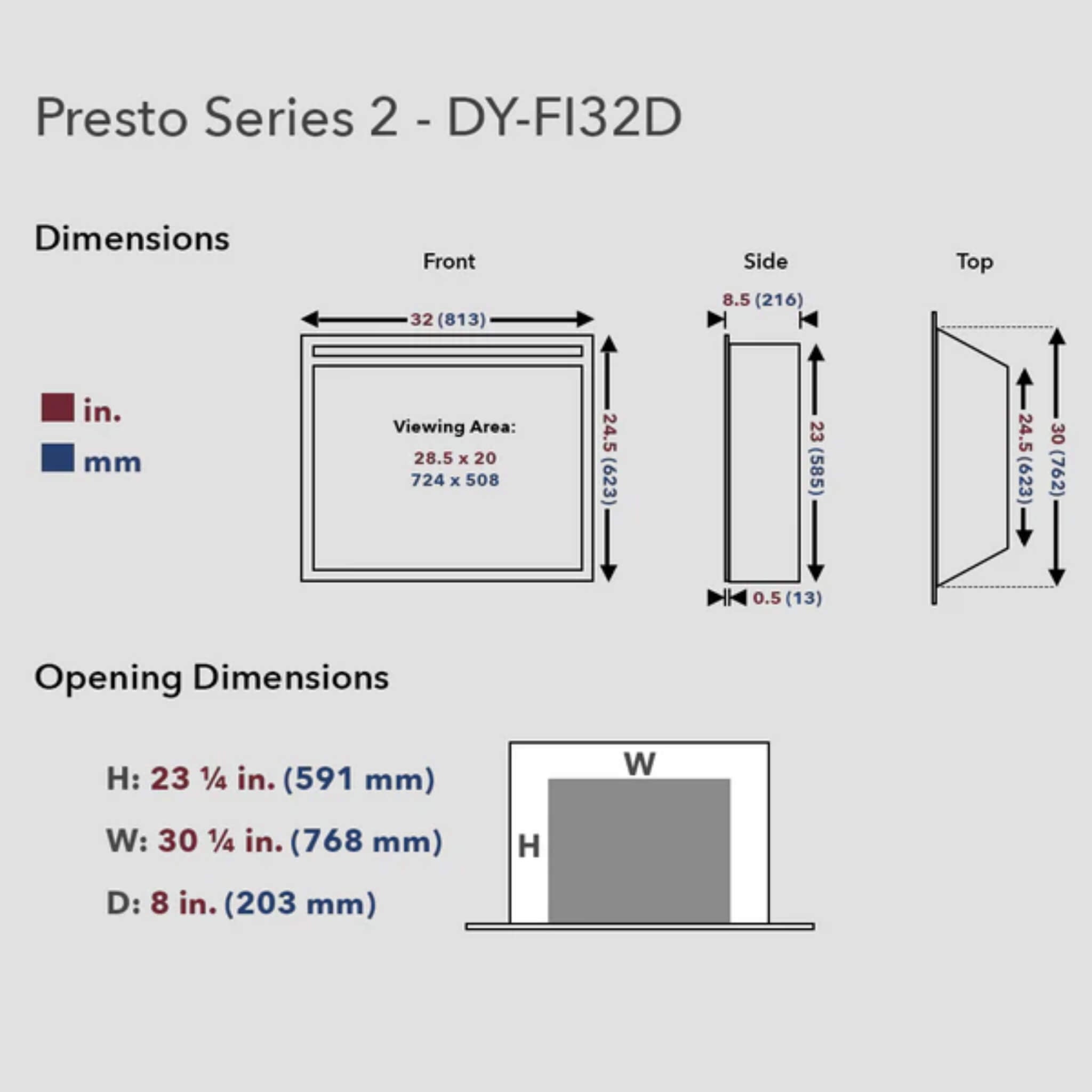 Dynasty Presto 32" Vent Free Electric Firebox Insert With Multifnction Remote Control [DY-FI32D] (SAK54792)