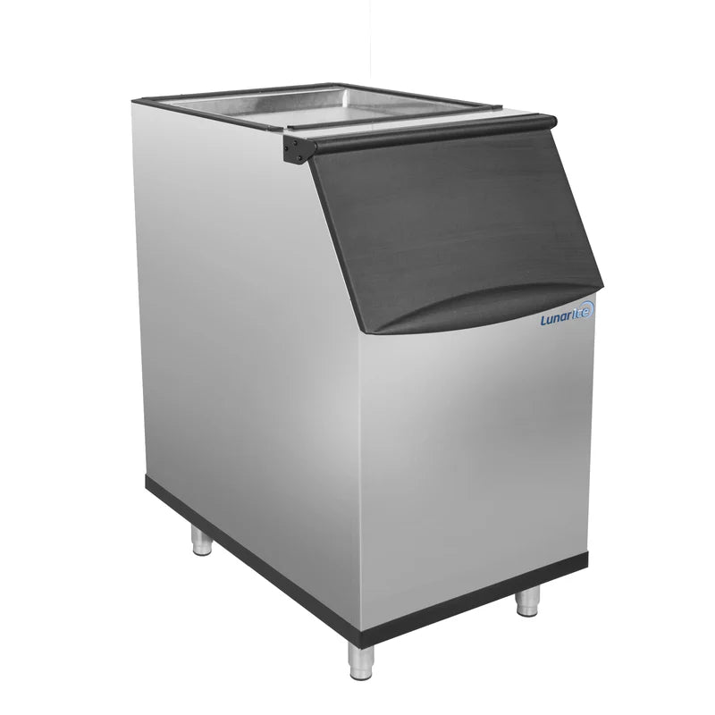 Lunar Ice Storage Bin, 22"W, 310 lbs Storage Capacity, in Stainless Steel with Black Trim