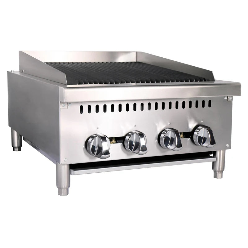 Black Diamond 24" Heavy Duty Gas Countertop Charbroiler, 4 Burners, in Stainless Steel