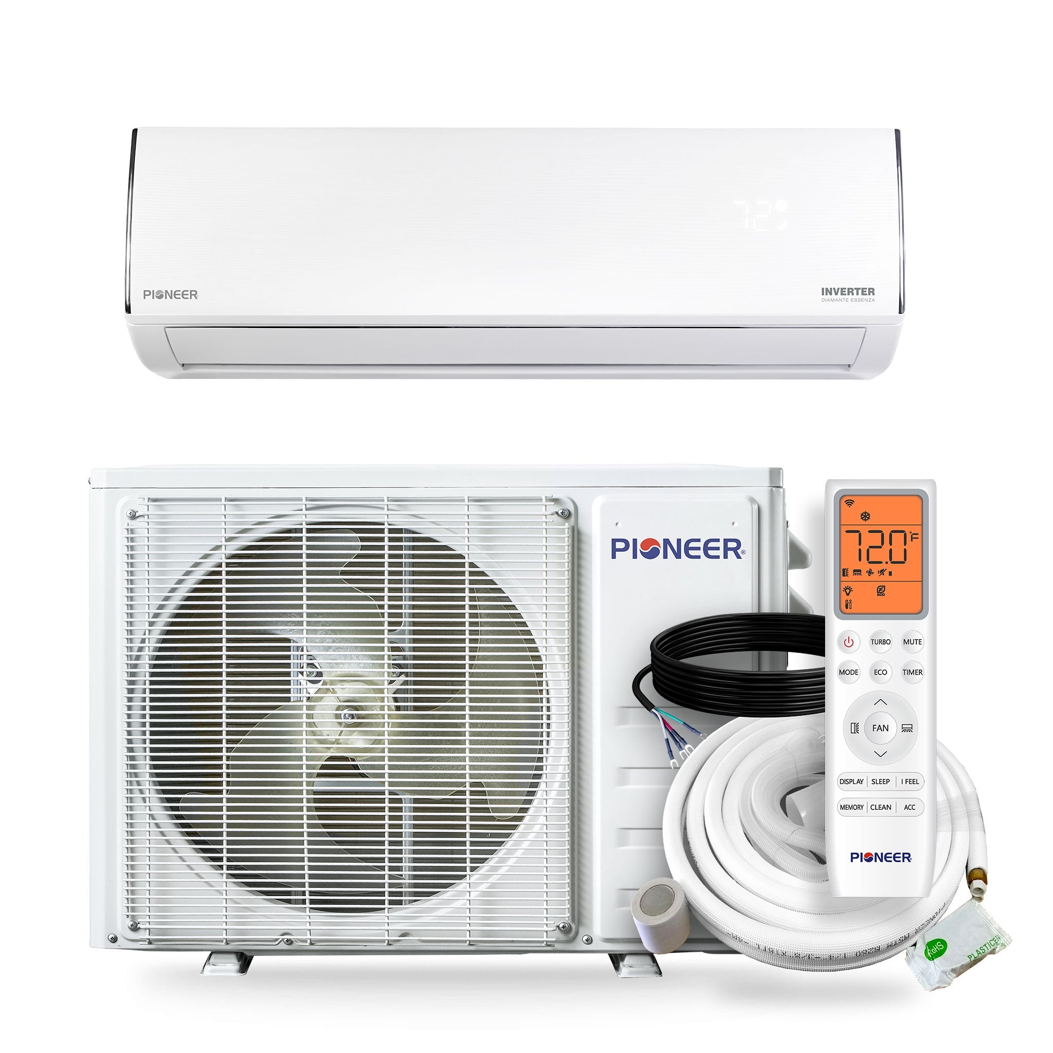 Pioneer® Diamante Essenza™ 11,500 BTU 17 SEER2 115V High-Wall Ductless Mini-Split Air Conditioner Inverter Heat Pump with 16 Ft. Kit