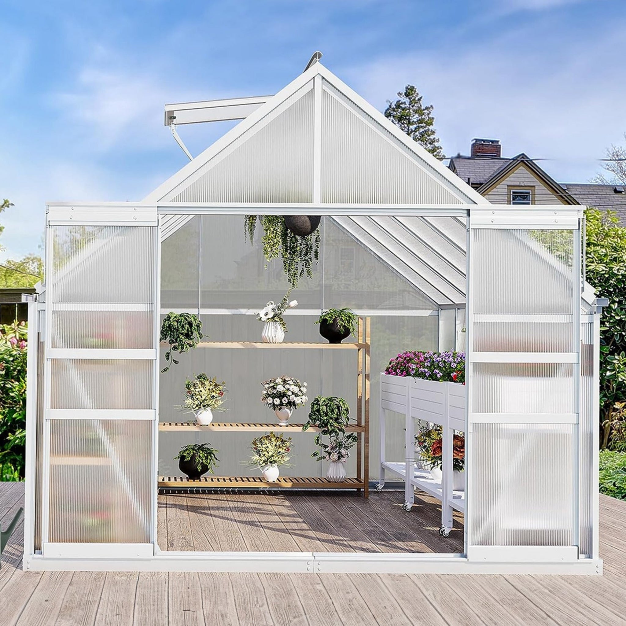 [10X12FT] Extra Large Heavy-Duty Polycarbonate Aluminum Greenhouse With Sliding Doors And Vents (SAK74183)