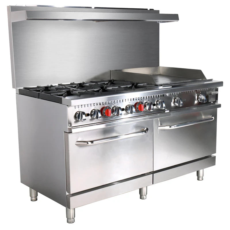 Black Diamond Gas Range with Griddle Combo, 60"W, in Stainless Steel