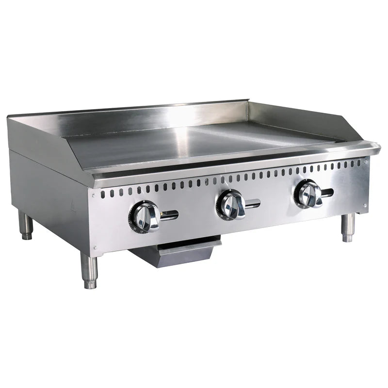 Black Diamond 36" Heavy Duty Thermostatic Gas Griddle, 3 Burners, in Stainless Steel SKU: BDCTG-36T