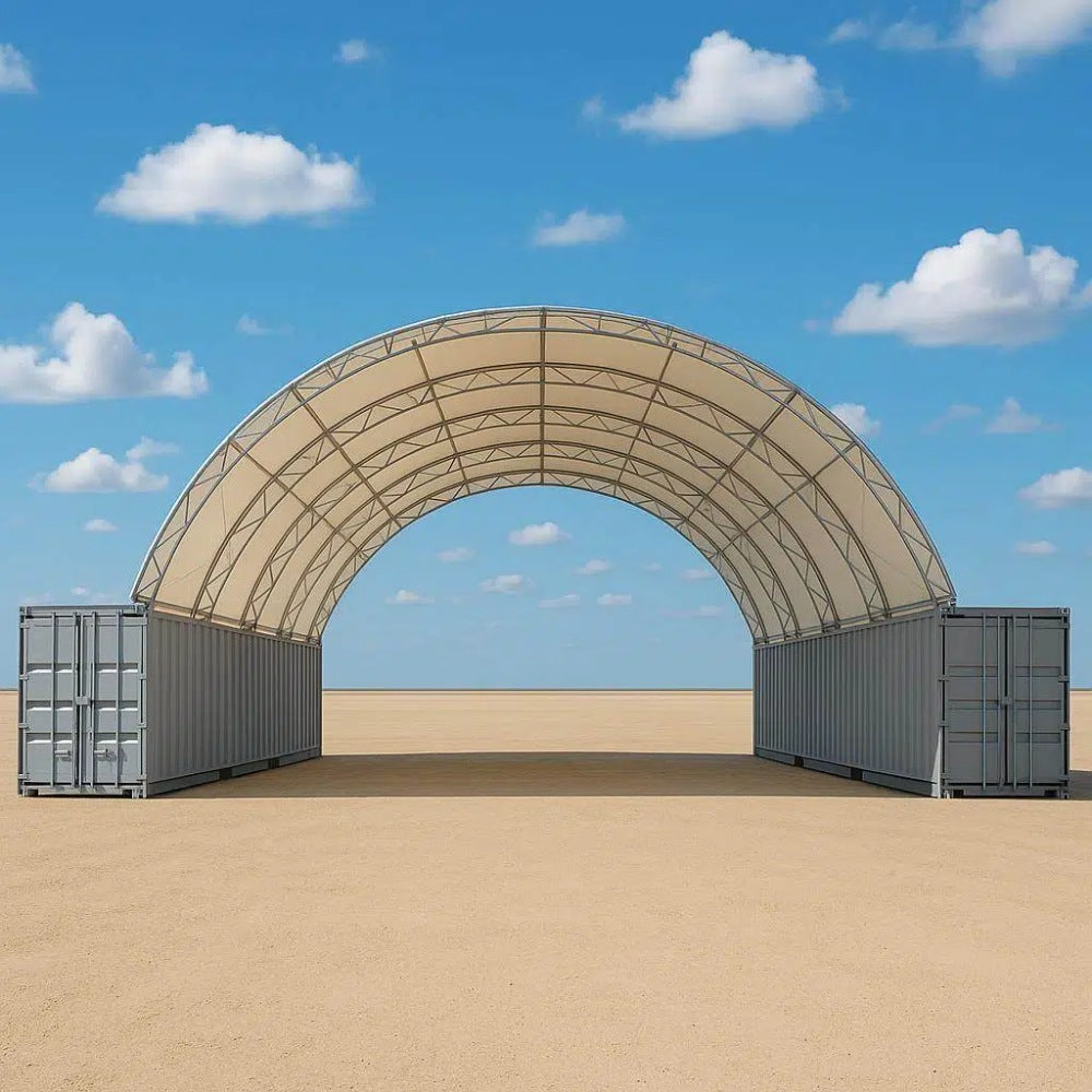 40'x40'x15' Double Truss Shipping Container Canopy Shelter