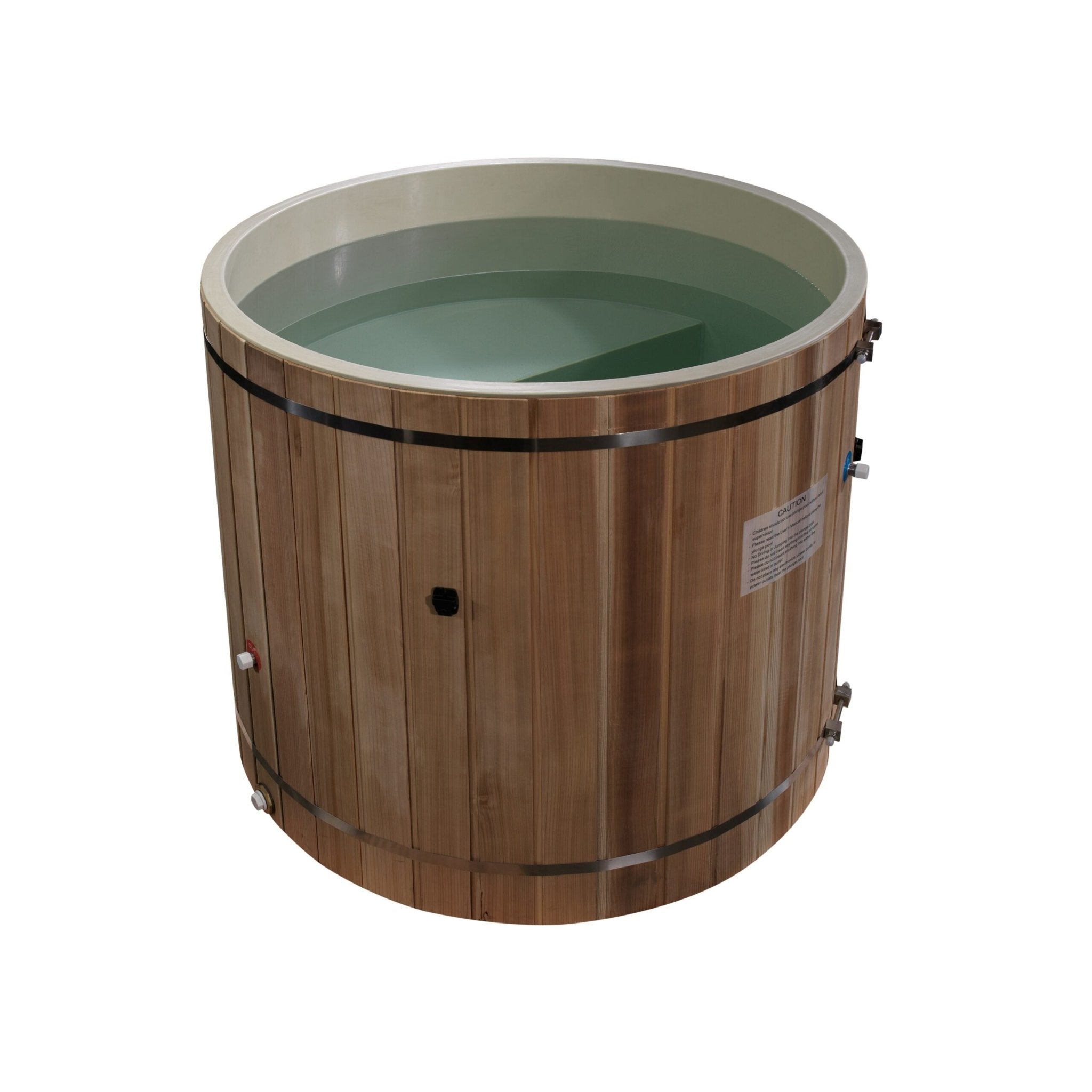 Dynamic Cold Therapy PVC Barrel Cold Plunge | Tub Only | Pacific Cedar Exterior | Insulated PVC Interior | Built-In Ergonomic Seat | 42"×39.5" | Chiller-Ready Pre-Connection | Child Safety Cover