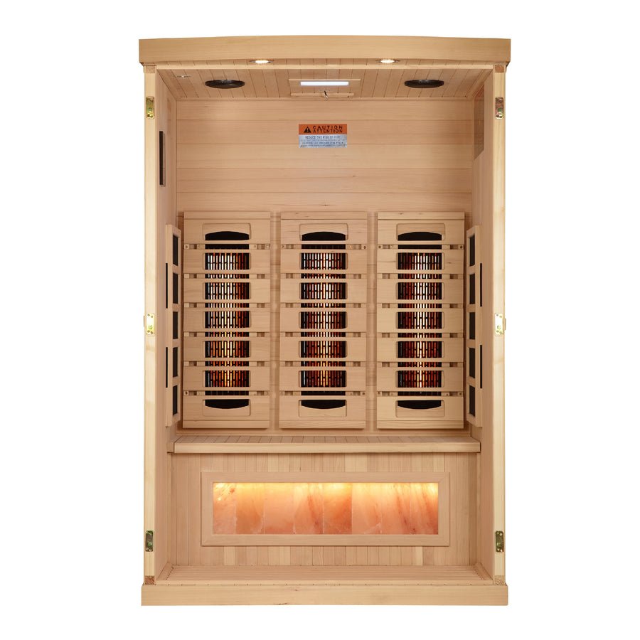 Golden Designs "Reserve Edition" 2-Person Full Spectrum PureTech™ Near Zero EMF Infrared Sauna with Himalayan Salt Bar