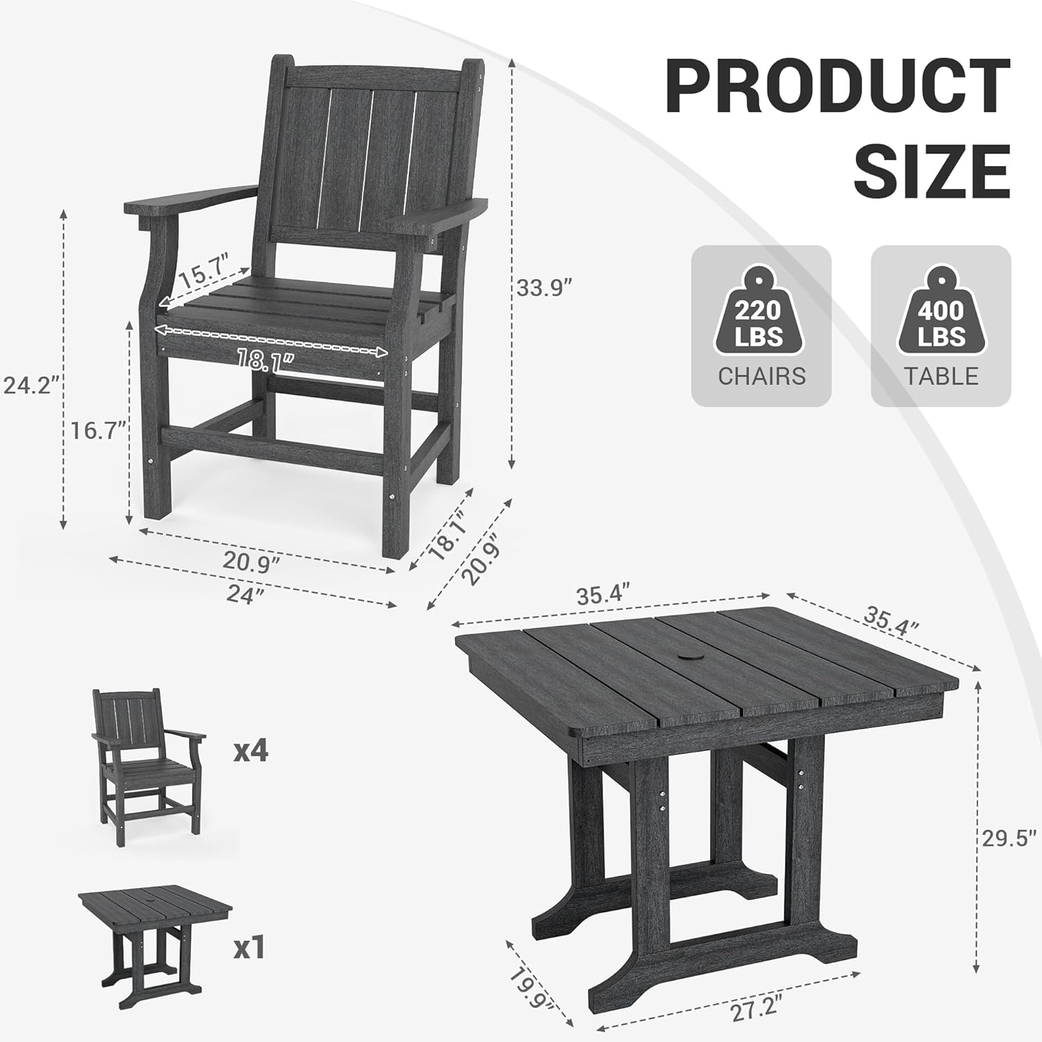 Pamapic 7-Piece HDPE Patio Dining Set