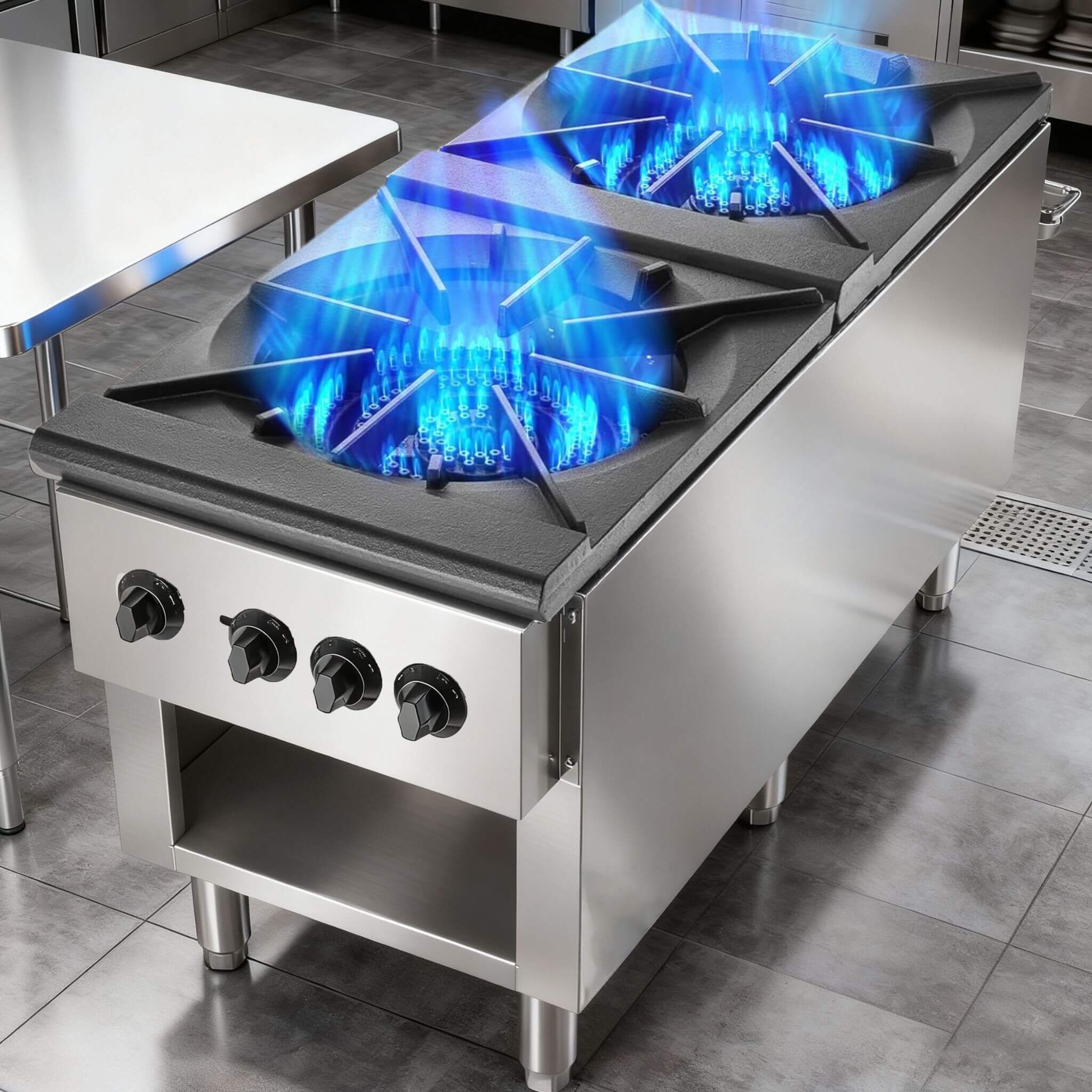 Heavy-Duty 18K BTU Commercial 2-Burner Stainless Steel Gas Stove Range (SAK40721)