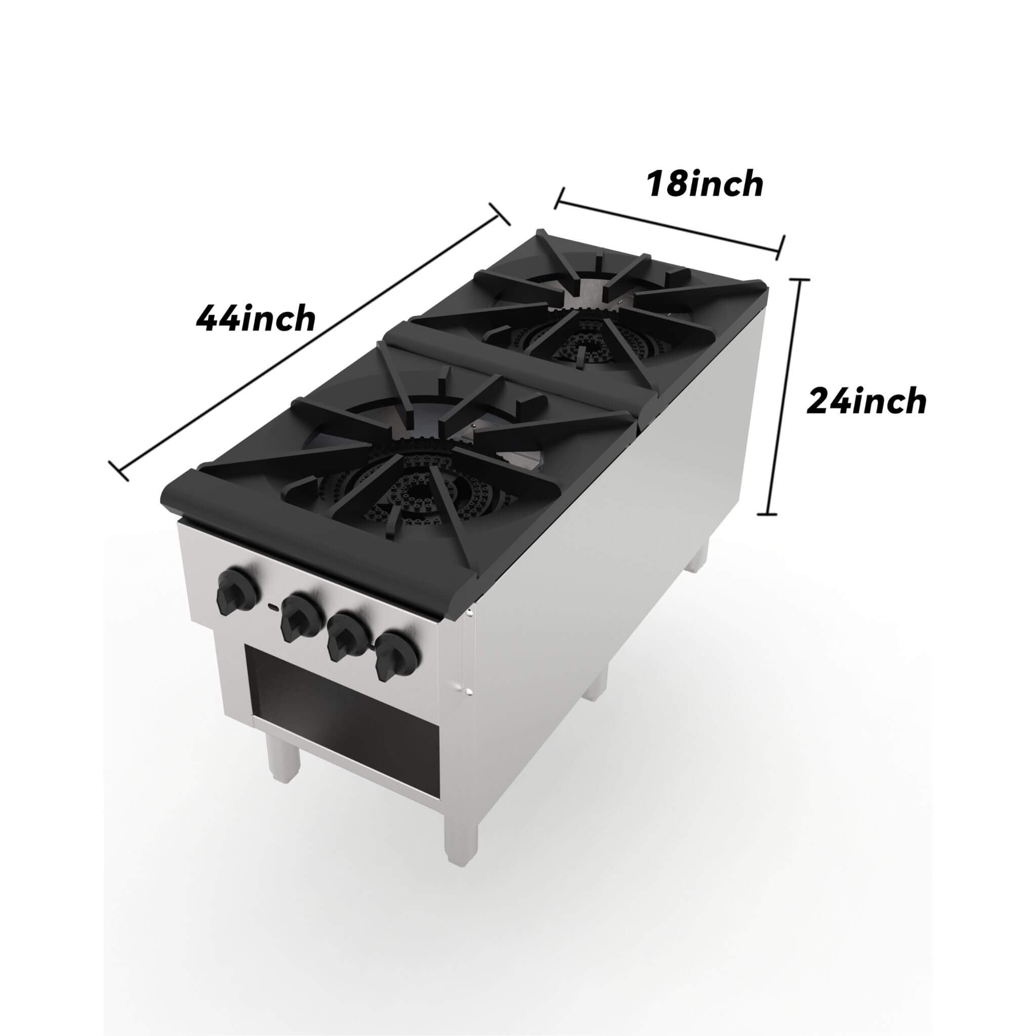 Heavy-Duty 18K BTU Commercial 2-Burner Stainless Steel Gas Stove Range (SAK40721)