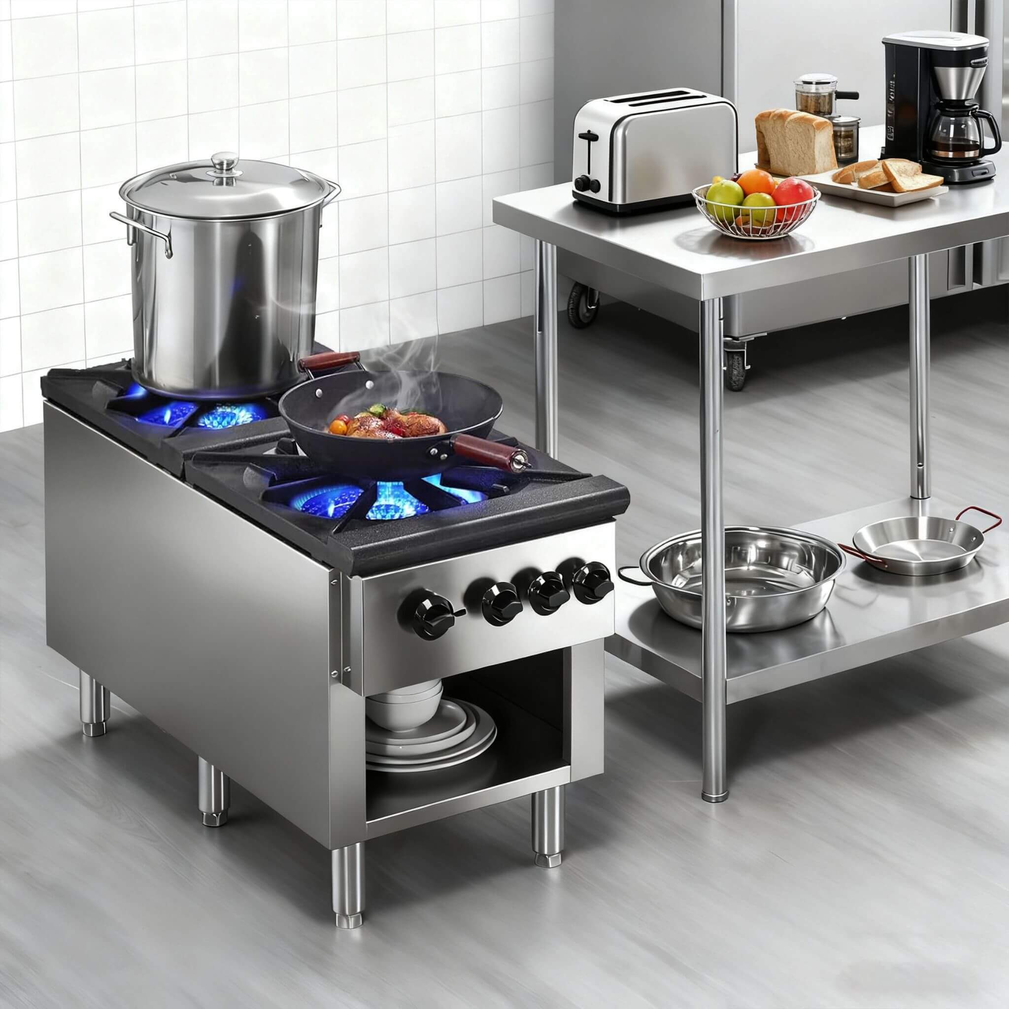 Heavy-Duty 18K BTU Commercial 2-Burner Stainless Steel Gas Stove Range (SAK40721)