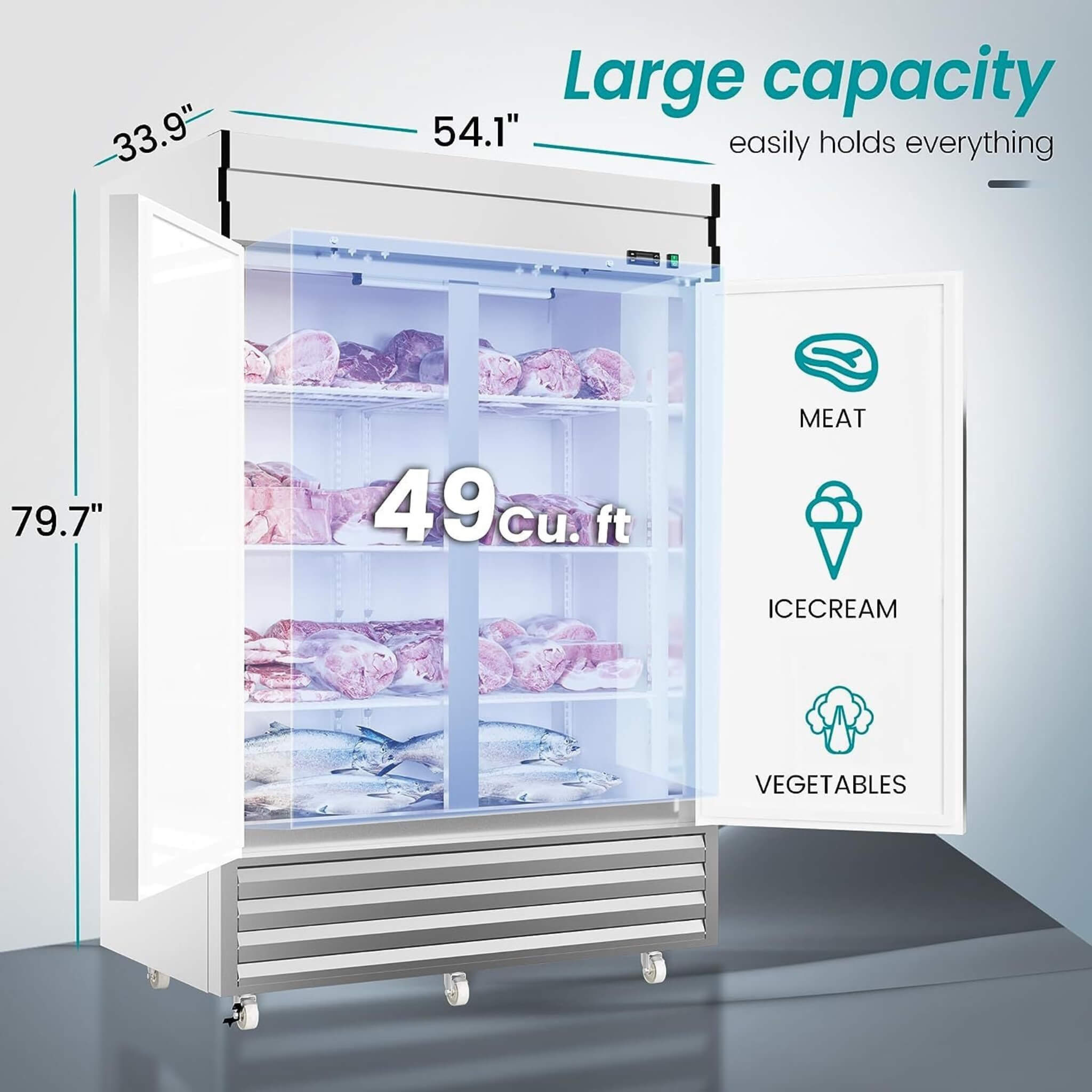 Heavy-Duty 54-Inch 2-Door Stainless Steel Commercial Freezer With OmniSmart Temperature Control (SAK91765)