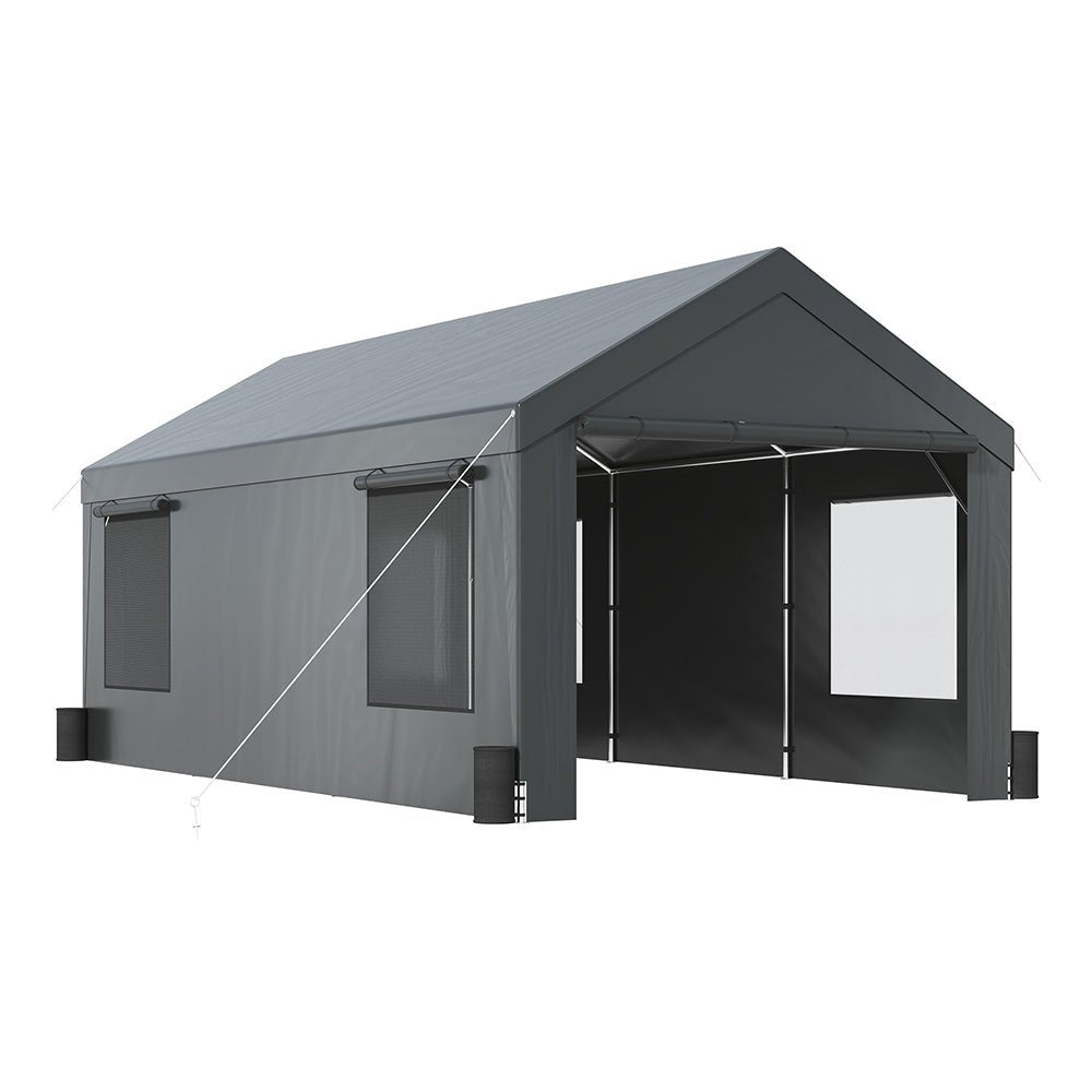 [12X20FT] Alora Heavy-Duty Outdoor Premium Garage Tarp Canopy Shelter W/ Removable Sidewalls (SAK94615)