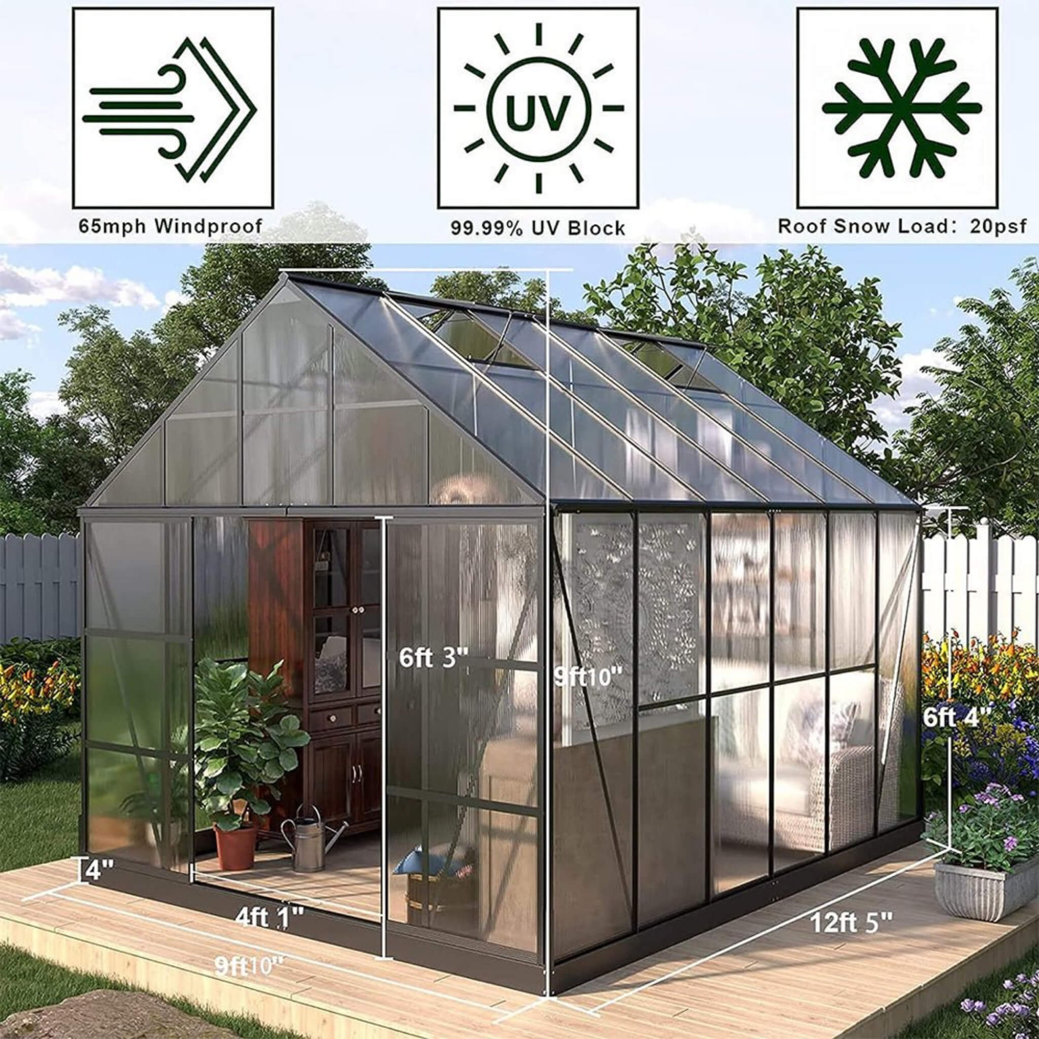 [10X12FT] Heavy-Duty Outdoor Walk-In Polycarbonate Patio Greenhouse With Sliding Doors & Vents (SAK92846)