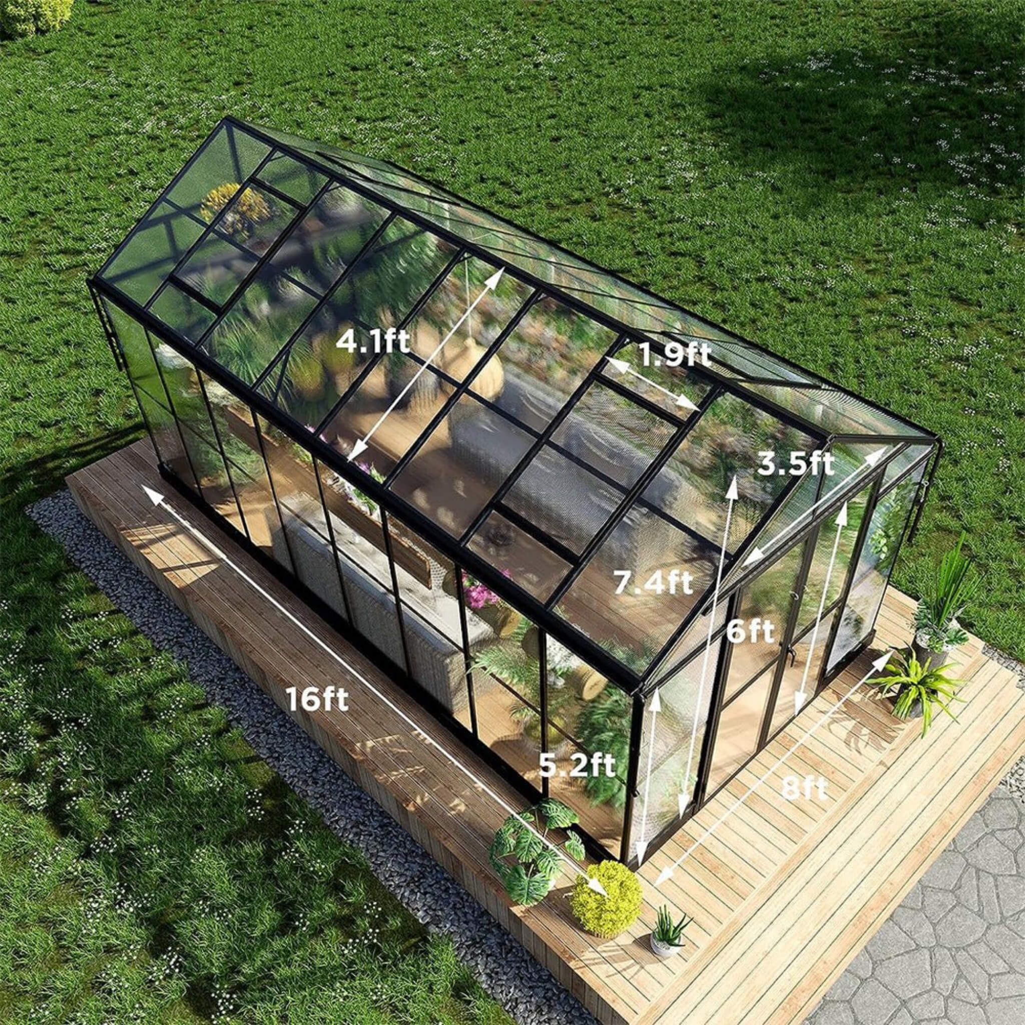 [08X16FT] Heavy-Duty Outdoor Walk-In Polycarbonate Patio Greenhouse With Double Swing Doors, 6MM (SAK26153)