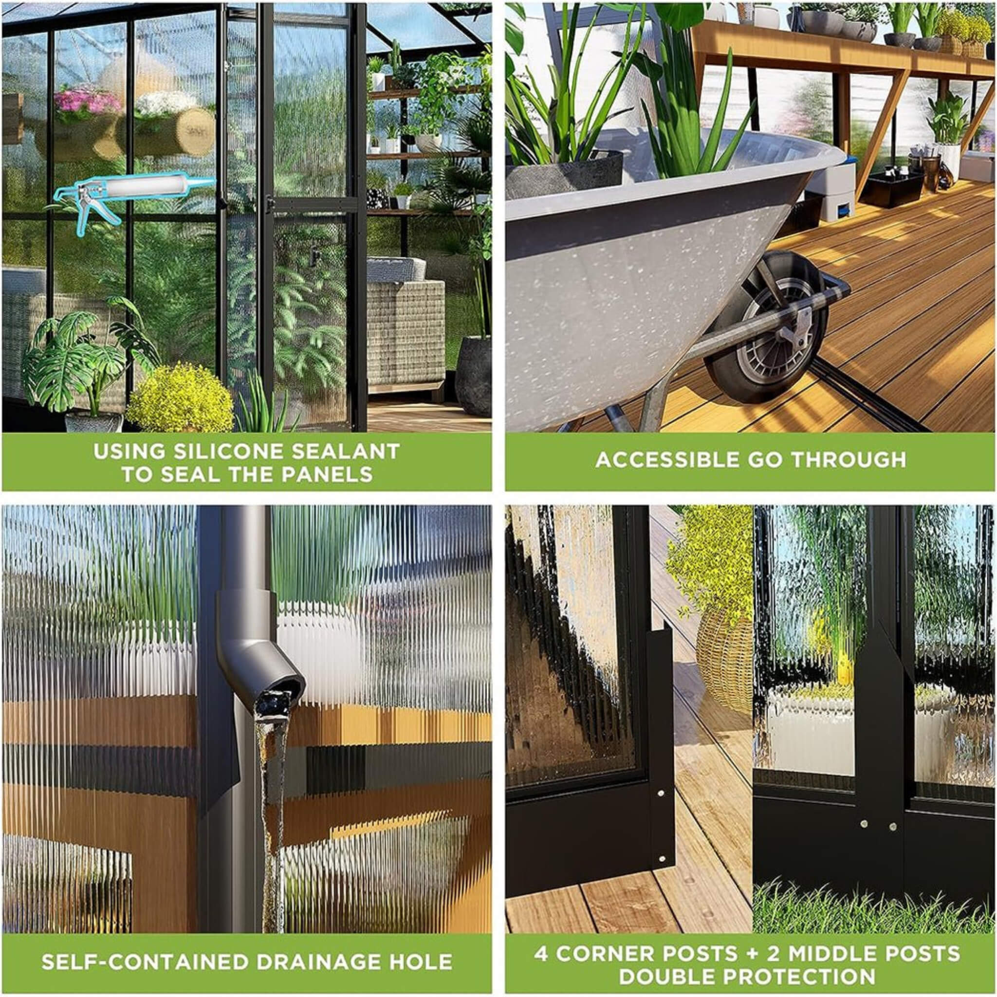 [08X16FT] Heavy-Duty Outdoor Walk-In Polycarbonate Patio Greenhouse With Double Swing Doors, 6MM (SAK26153)