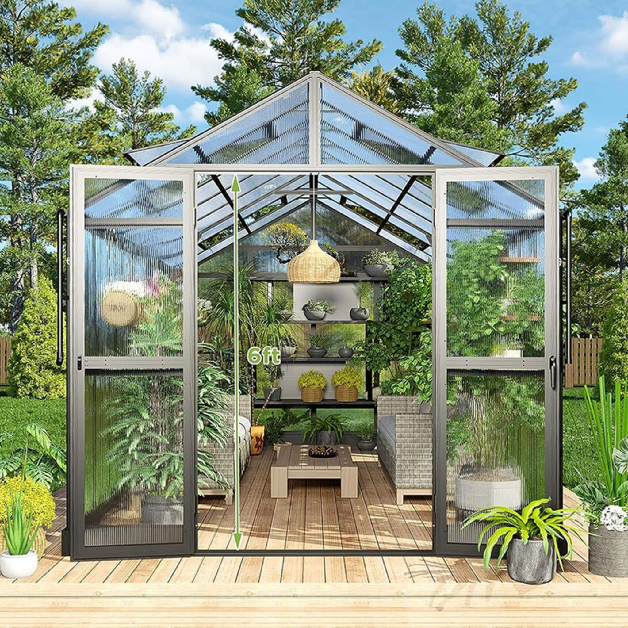 [08X16FT] Heavy-Duty Outdoor Walk-In Polycarbonate Patio Greenhouse With Double Swing Doors, 6MM (SAK26153)