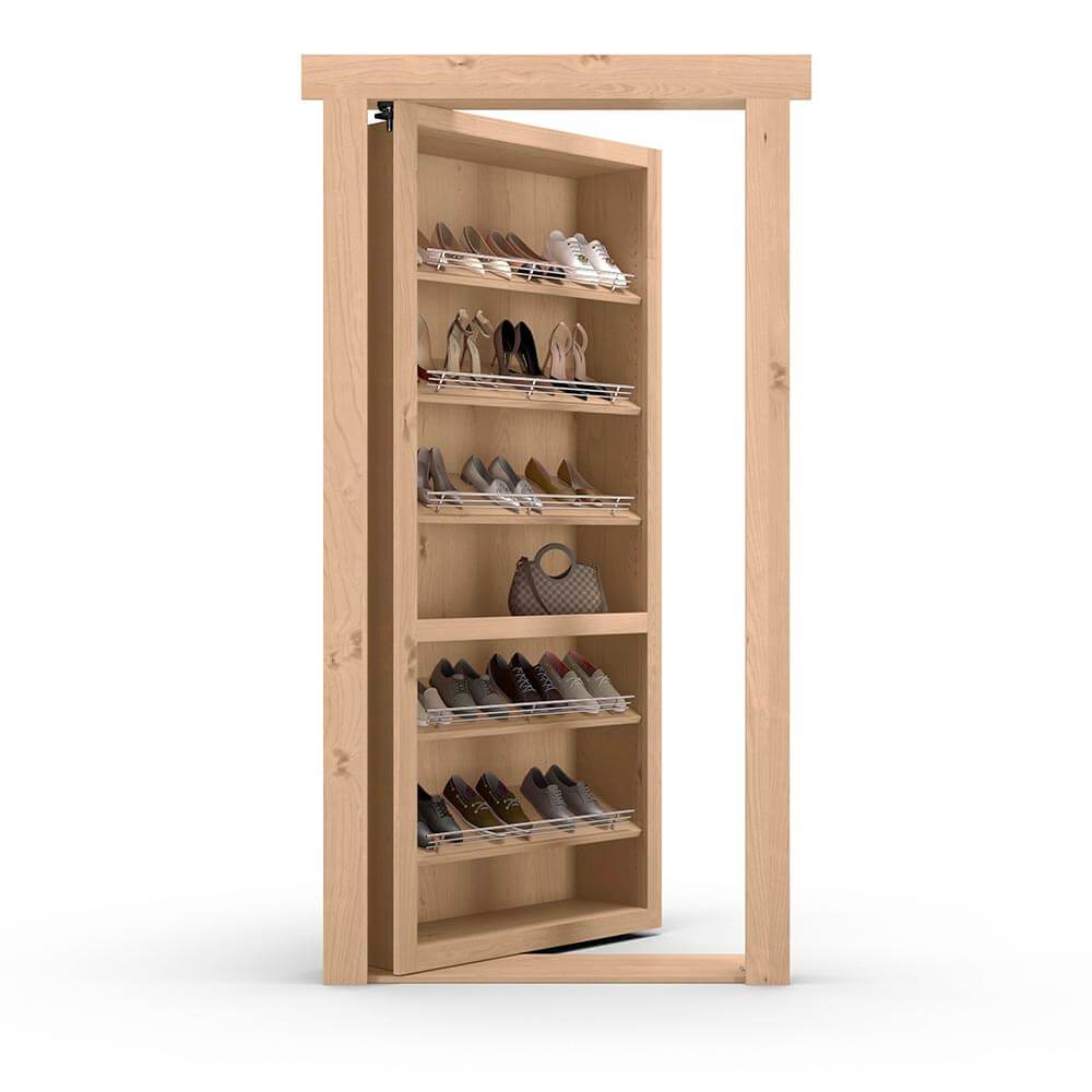 Hidden Flush Mount Knotty Alder Shoe Rack Door