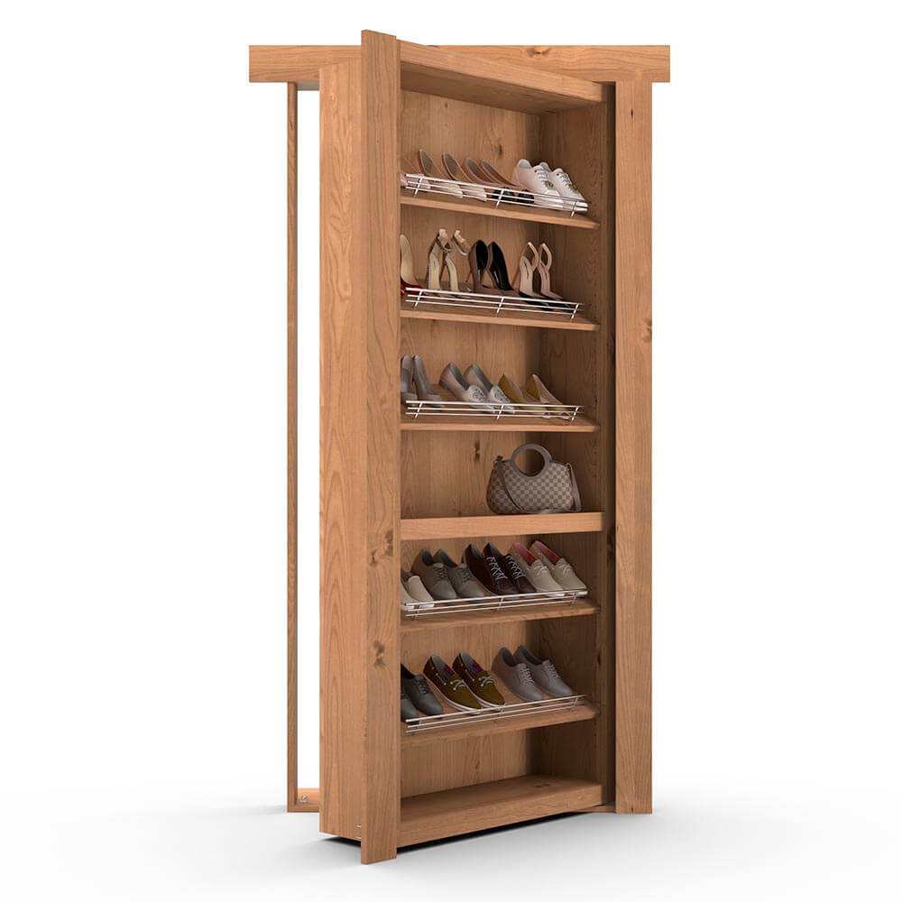 Hidden Flush Mount Knotty Alder Shoe Rack Door