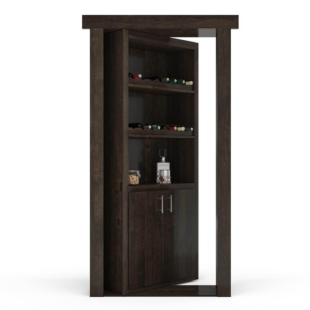 Hidden Flush Mount Knotty Alder Wine Rack Door