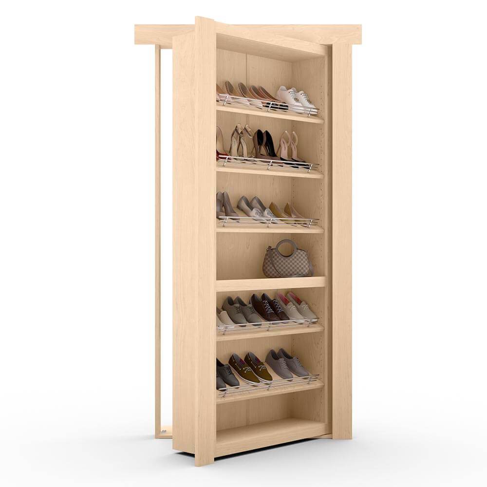 Hidden Flush Mount Maple Shoe Rack Door