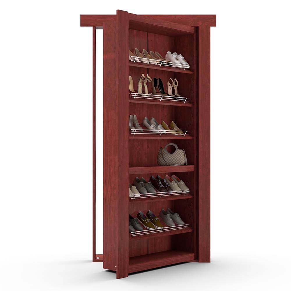 Hidden Flush Mount Maple Shoe Rack Door