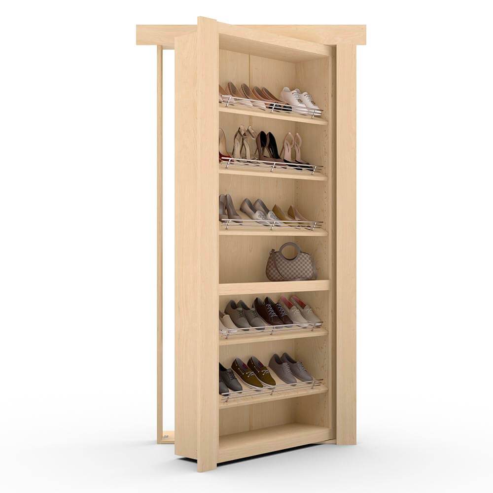 Hidden Flush Mount Maple Shoe Rack Door