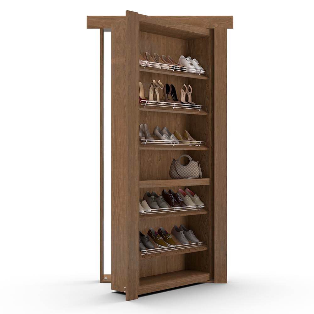 Hidden Flush Mount Maple Shoe Rack Door