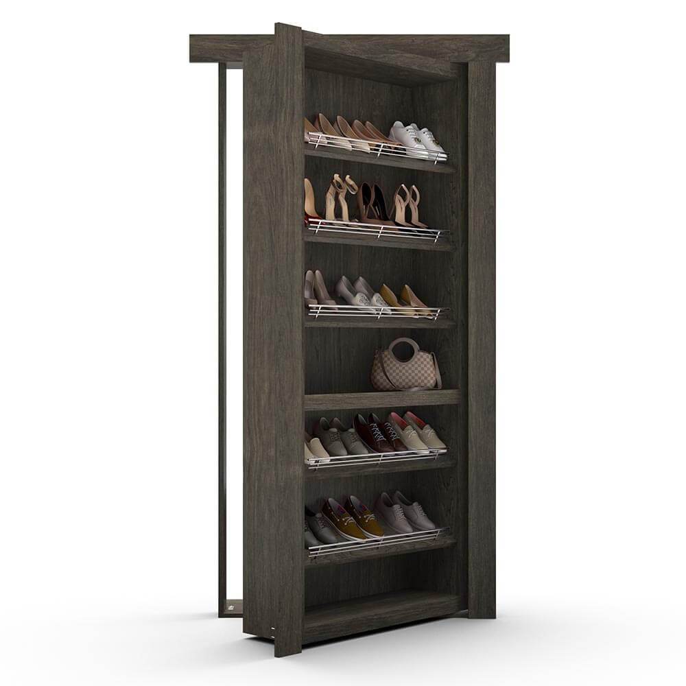 Hidden Flush Mount Maple Shoe Rack Door