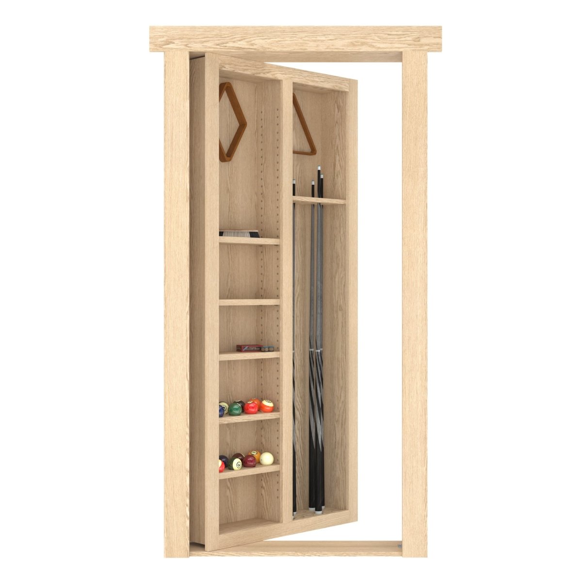 Hidden Flush Mount Oak Pool Cue Door