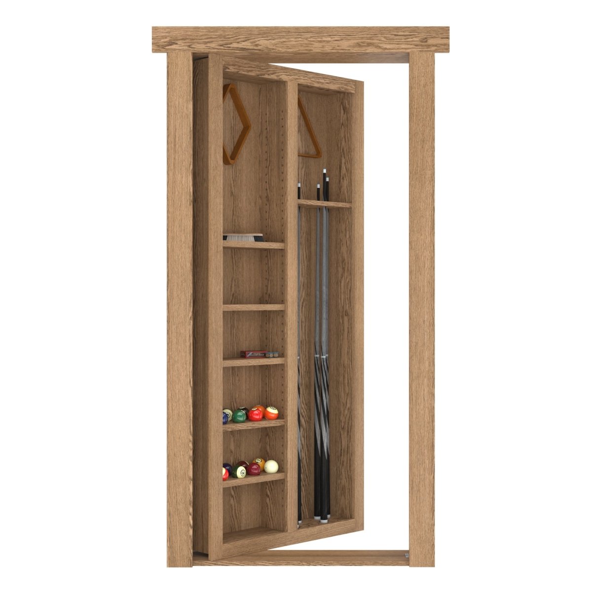 Hidden Flush Mount Oak Pool Cue Door