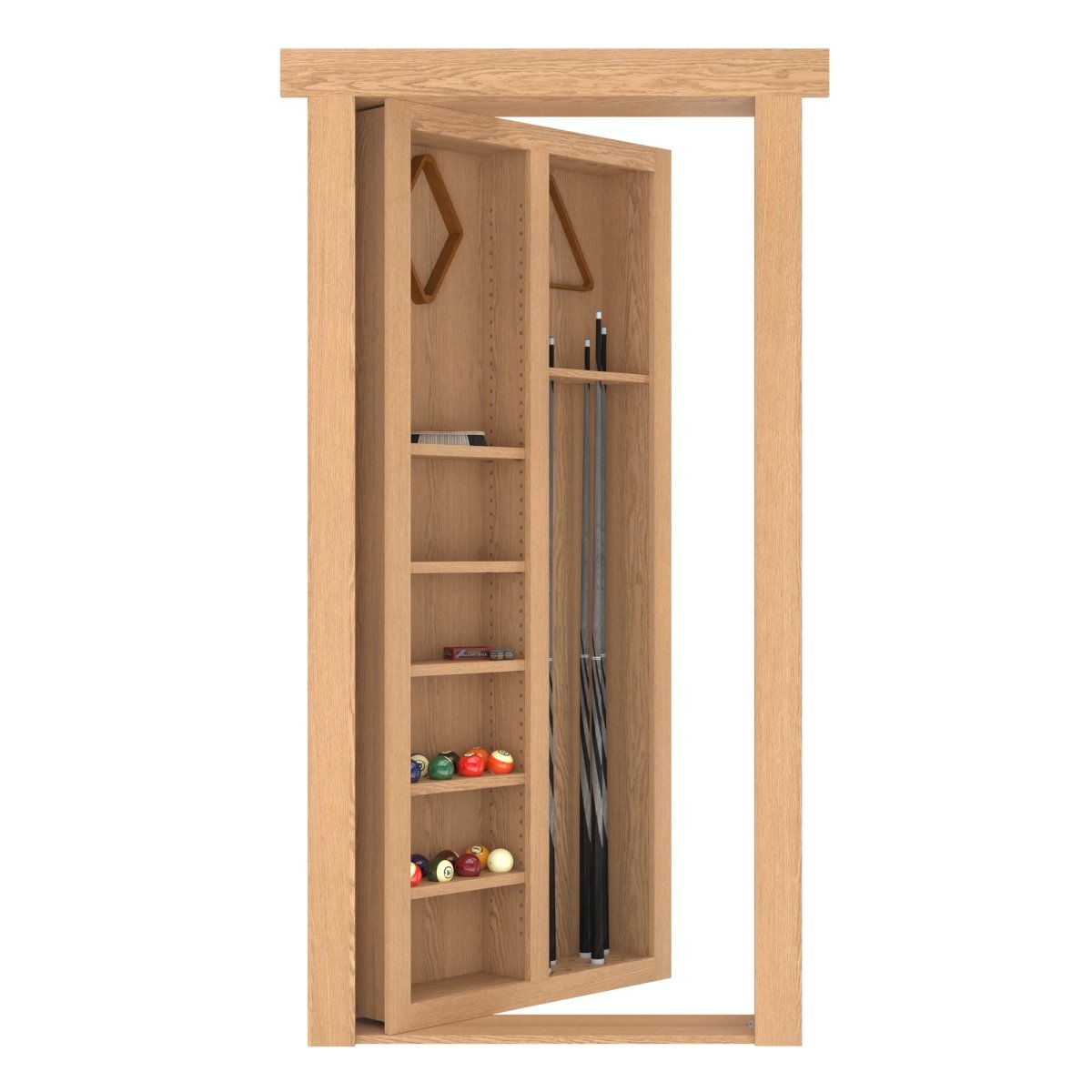 Hidden Flush Mount Oak Pool Cue Door