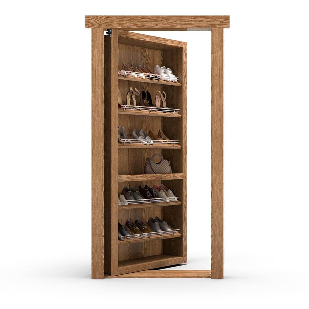 Hidden Flush Mount Oak Shoe Rack Door