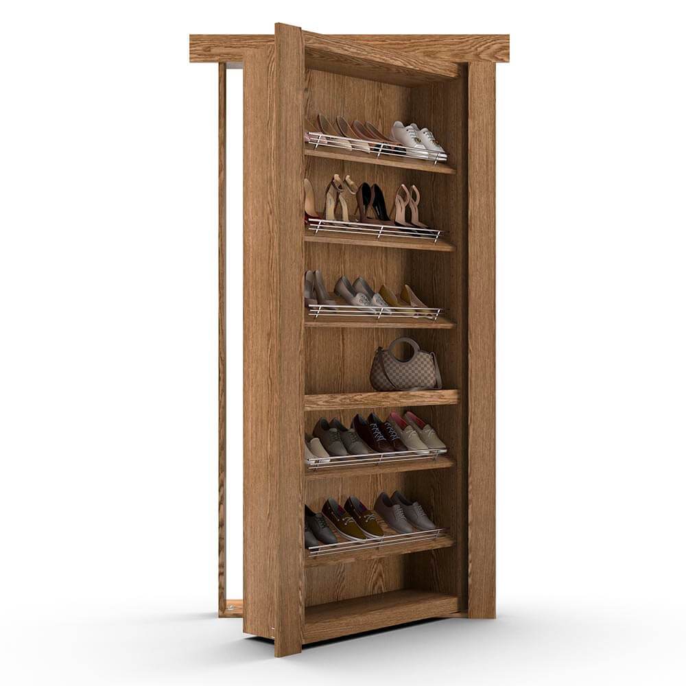 Hidden Flush Mount Oak Shoe Rack Door