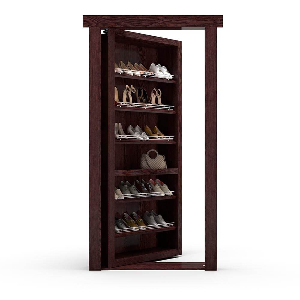Hidden Flush Mount Oak Shoe Rack Door