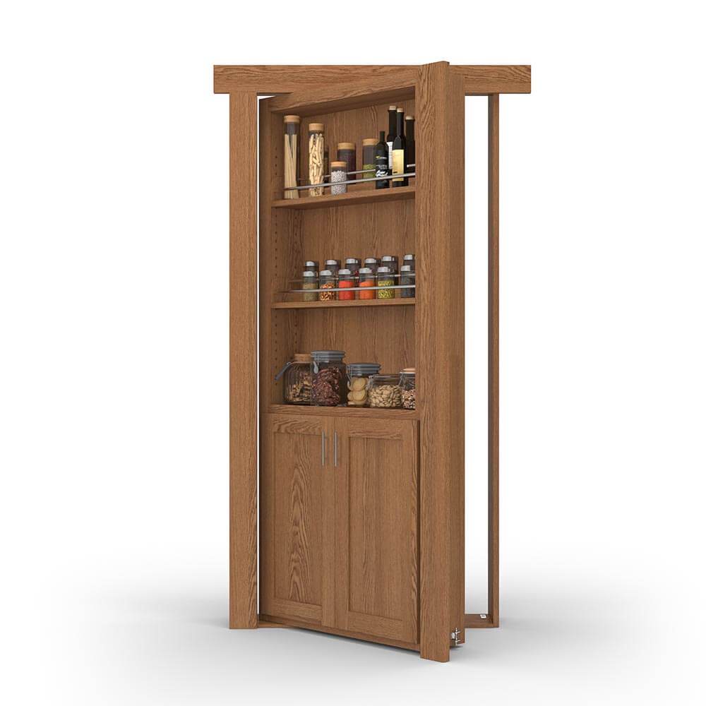 Hidden Flush Mount Oak Spice Rack Door