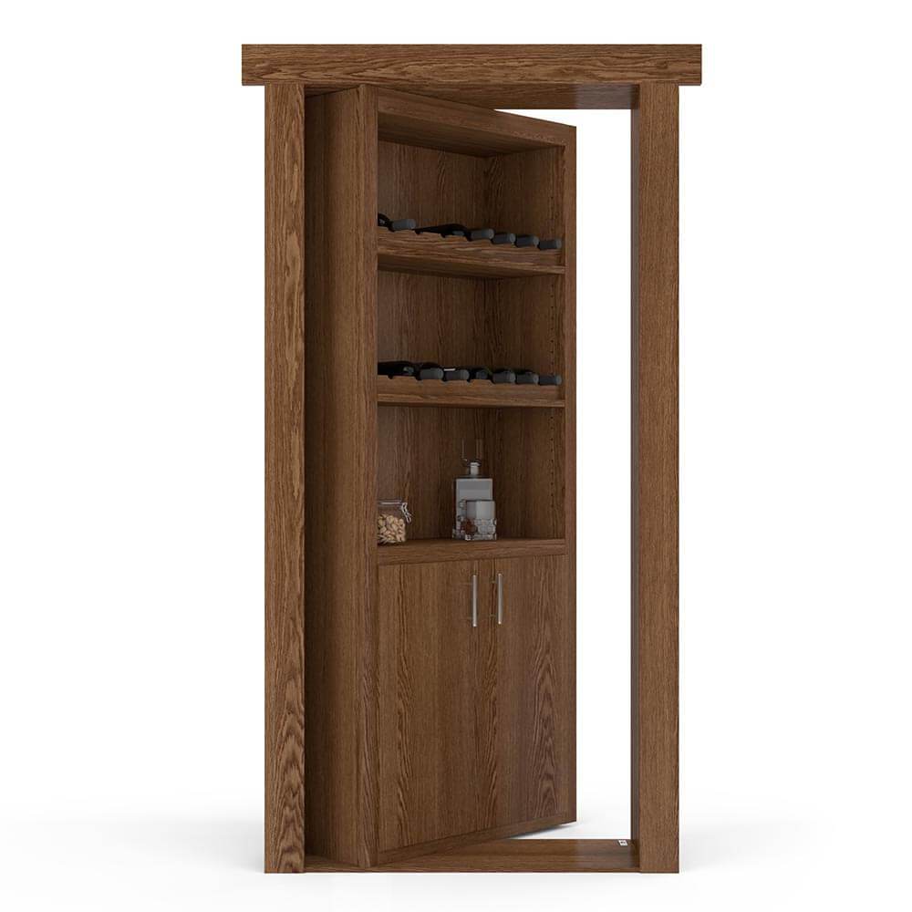 Hidden Flush Mount Oak Wine Rack Door