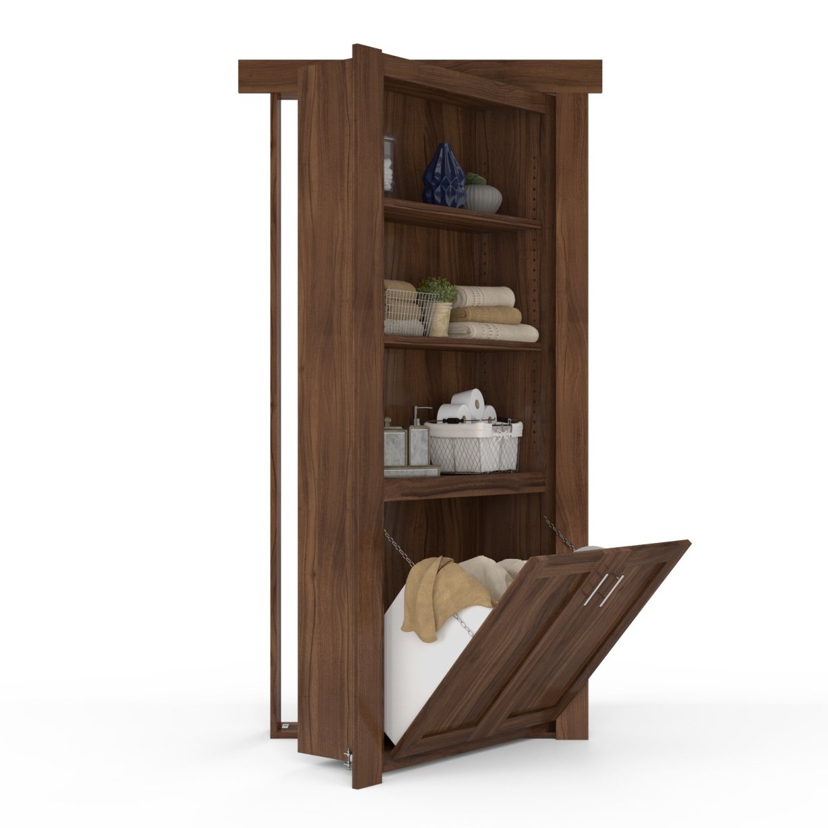 Hidden Flush Mount Walnut Hamper Door