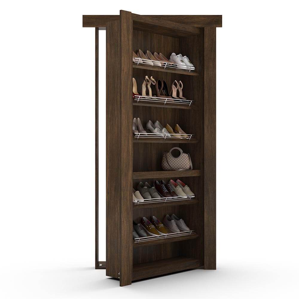 Hidden Flush Mount Walnut Shoe Rack Door