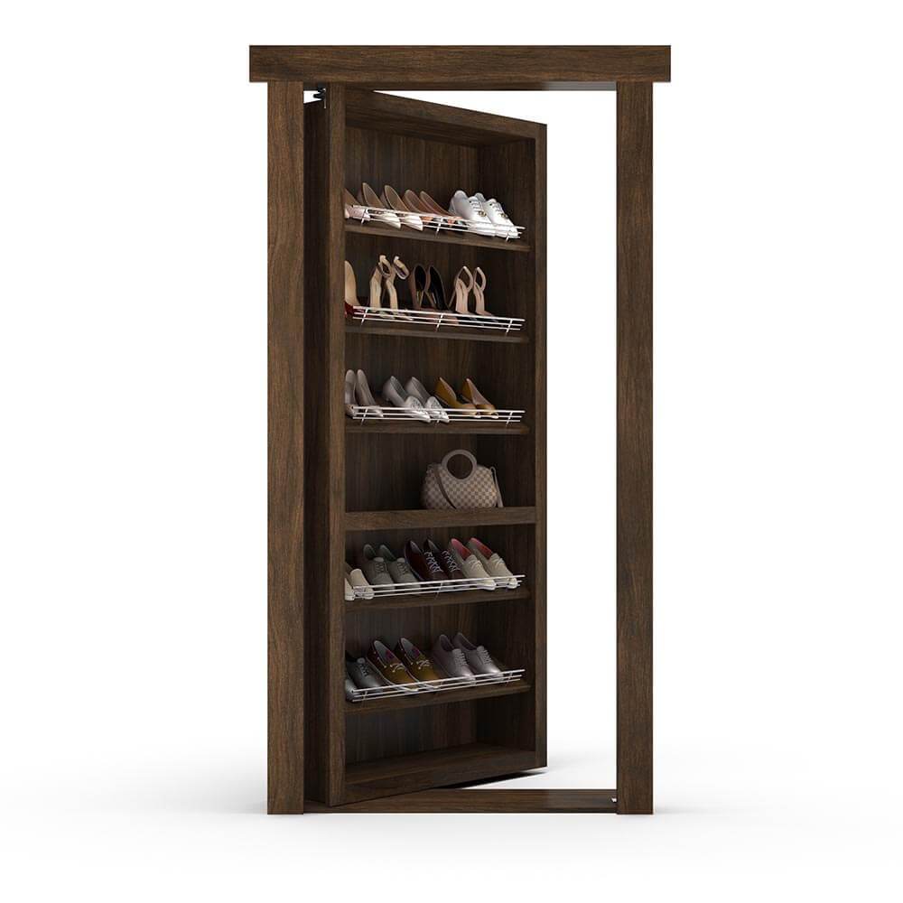 Hidden Flush Mount Walnut Shoe Rack Door
