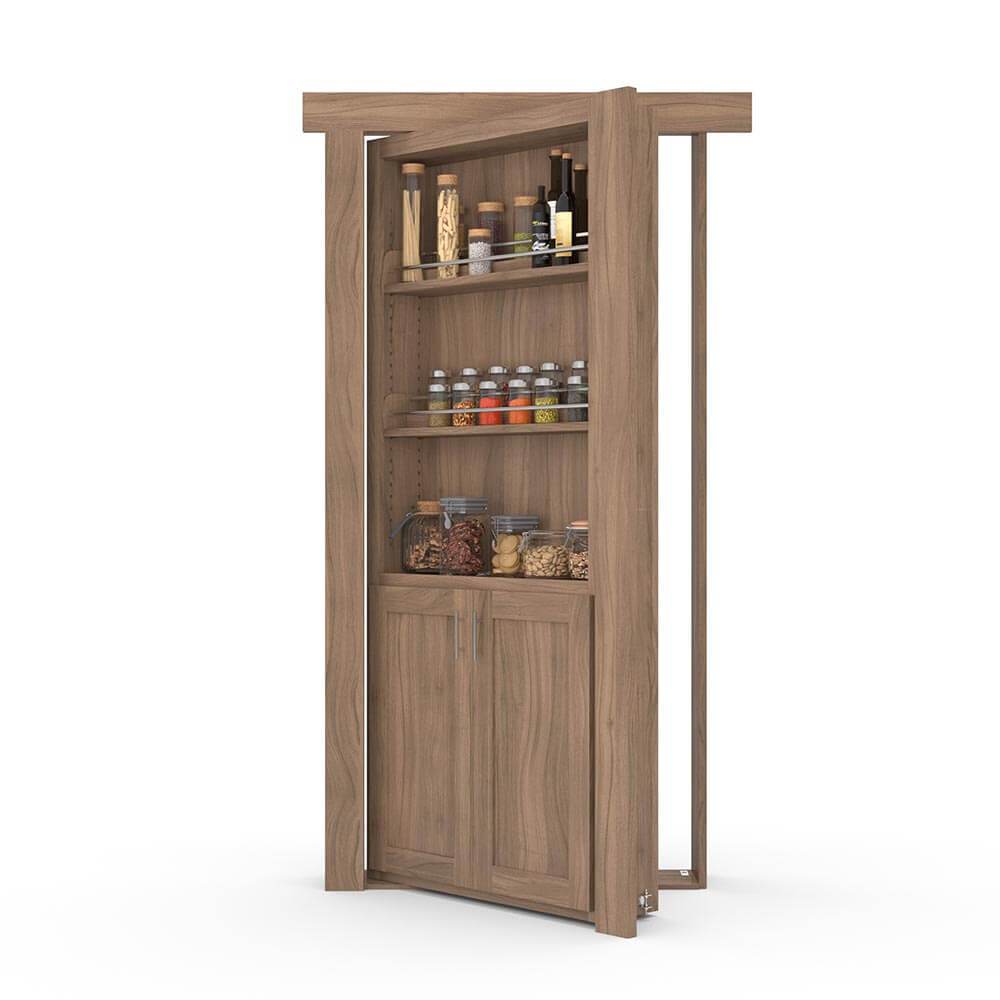 Hidden Flush Mount Walnut Spice Rack Door