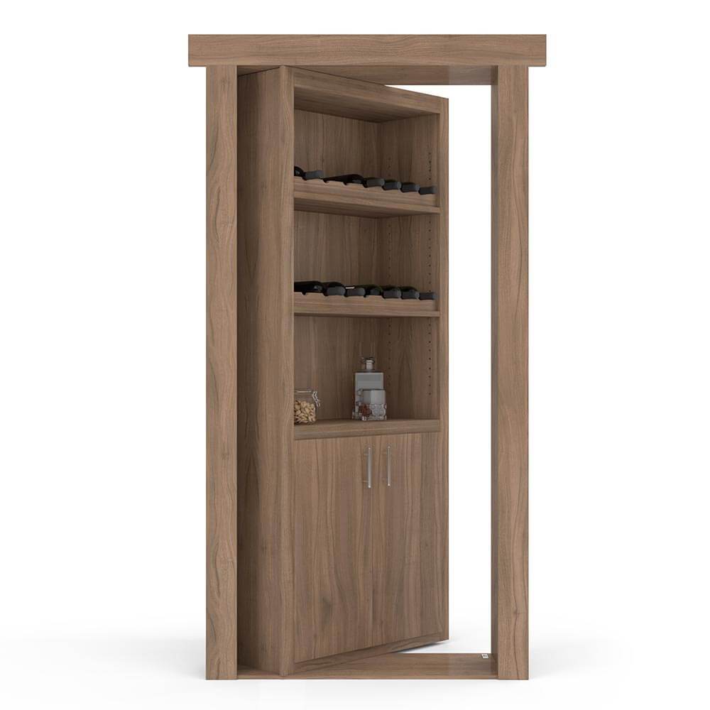 Hidden Flush Mount Walnut Wine Rack Door