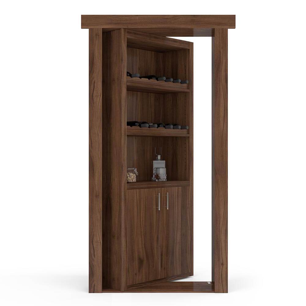 Hidden Flush Mount Walnut Wine Rack Door