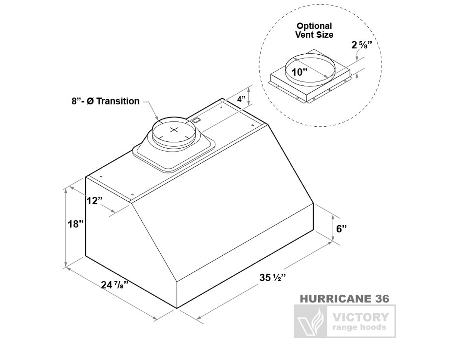 36 Inch 1200 CFM Under Cabinet Range Hood - VICTORY Hurricane